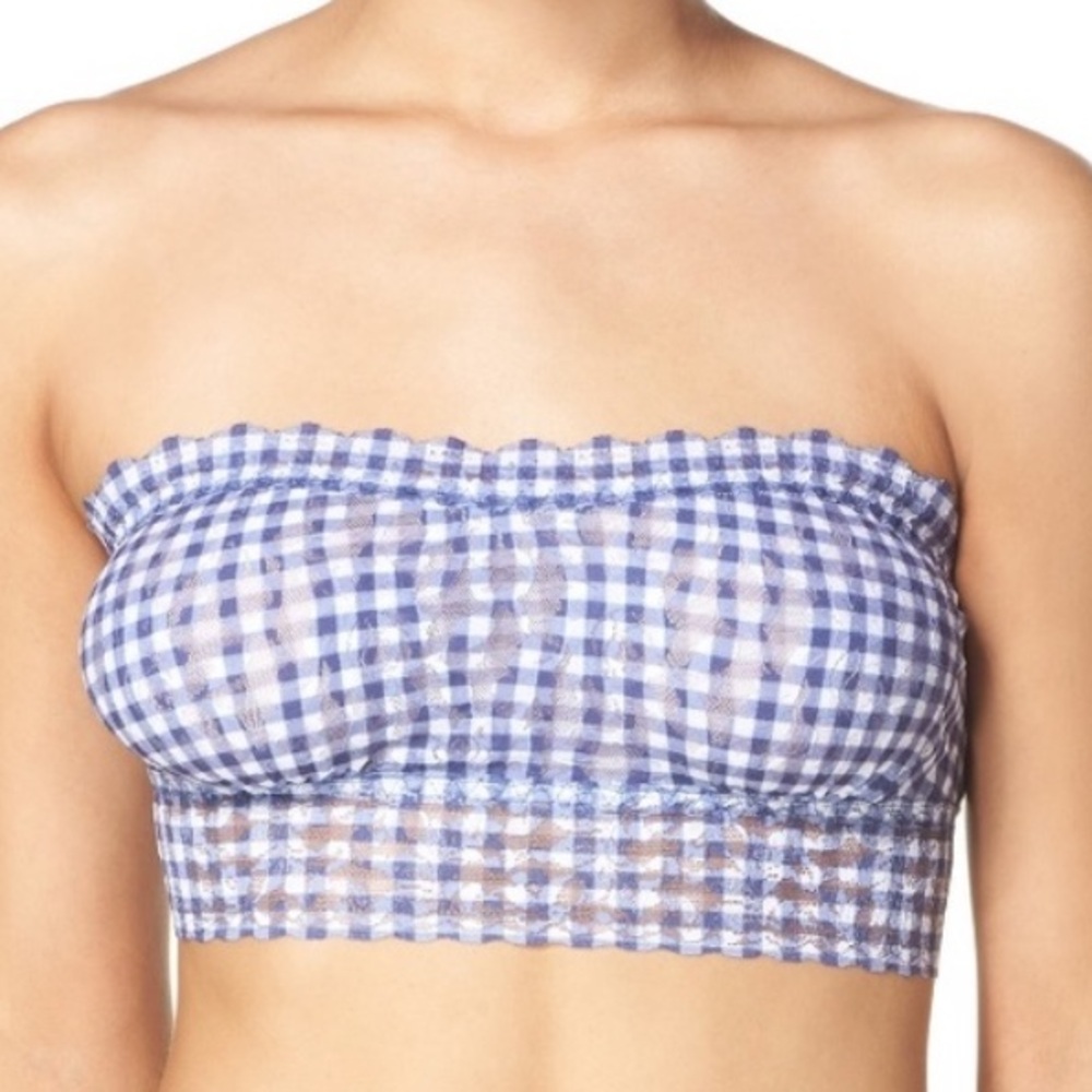 Hanky Panky Blue Gingham Strapless Lace Bra